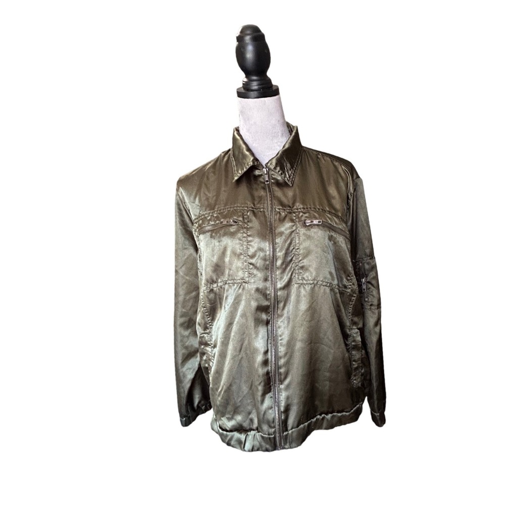 Vintage Selene Sport Womens 1X Olive Green‎ Jacket Bomber Full Zip Lightweight